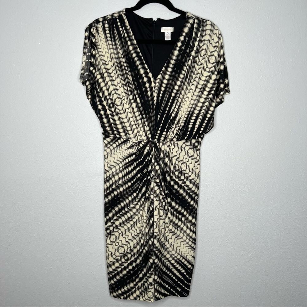 Chico's Black & Cream Printed Dolman Sleeve Dress Women's Size S/4 (0)